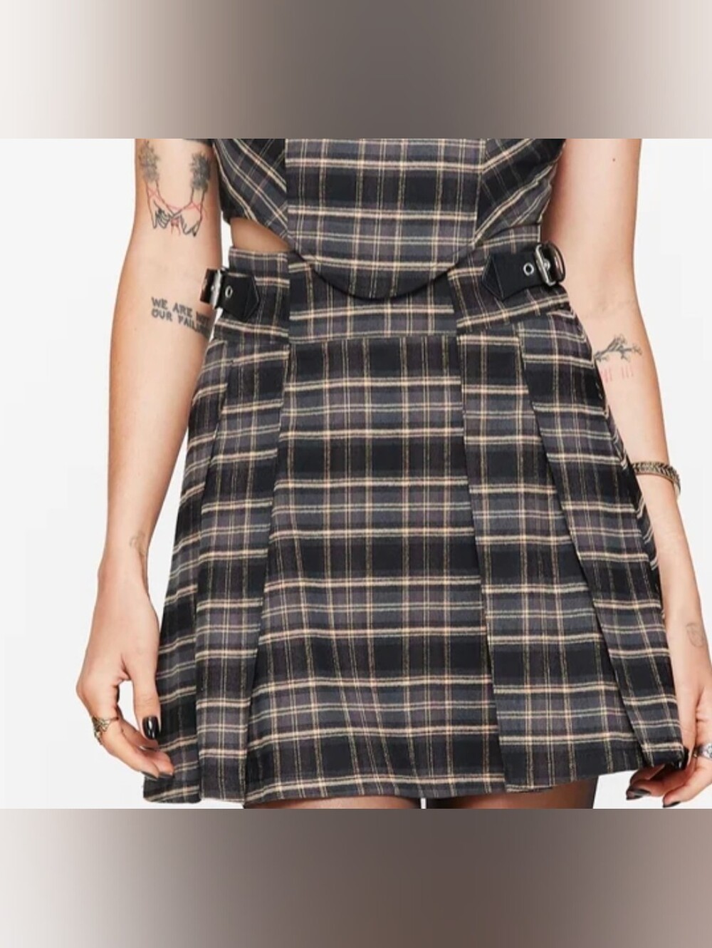 Disturbia Black and Tan Plaid Buckle Skirt